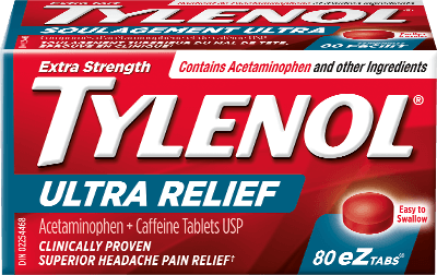 A packet of TYLENOL® Ultra Relief for Headache and Migraine Pain, 80  EZ tablets 