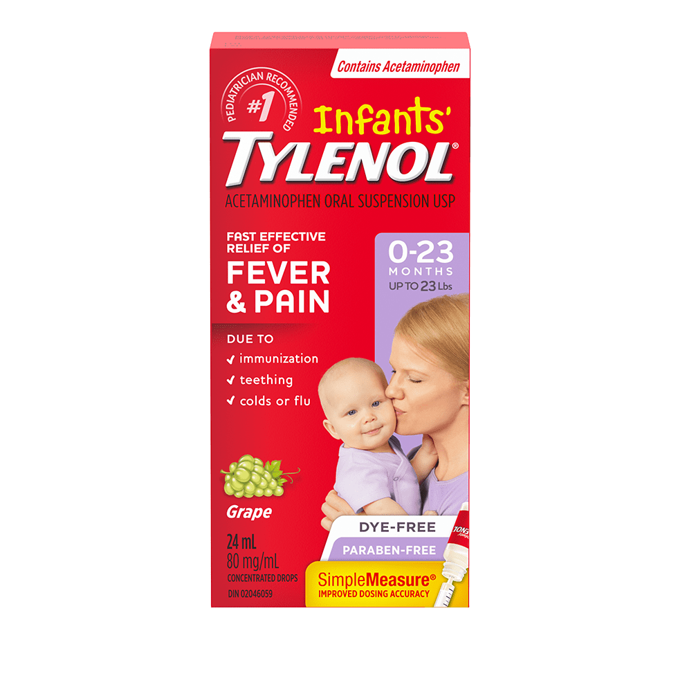 A packet of Infants' TYLENOL® Drops for Fever and Pain For 0-23 Months, 80 mg/1 mL, 24 mL