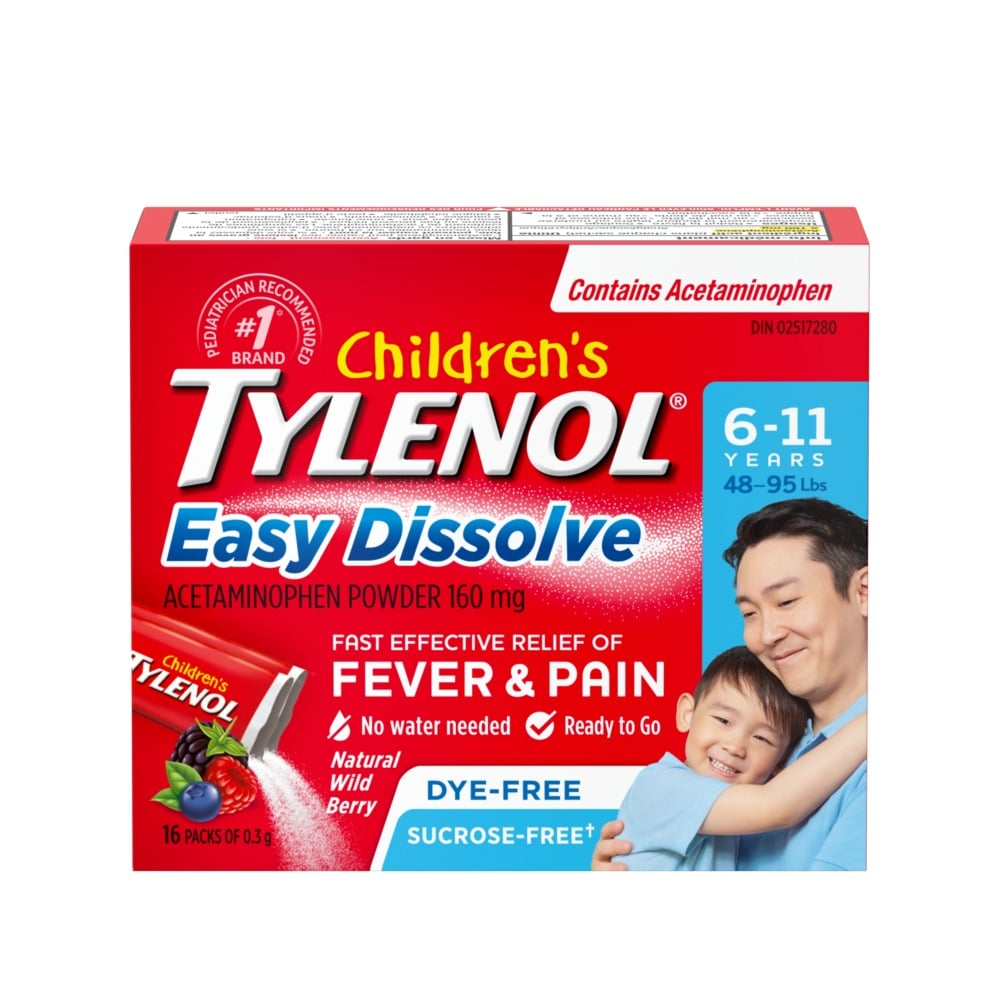 A packet of Children’s TYLENOL® Easy Dissolve Powder – 16 packs