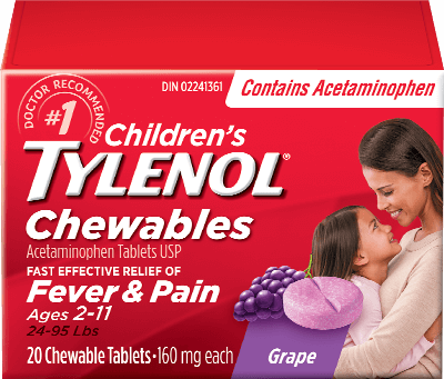 Children's Tylenol for Fever & Pain, Grape, 20 chewable tablets