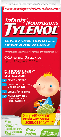 Infants' TYLENOL® Fever & Sore Throat Pain, Grape, 24ml