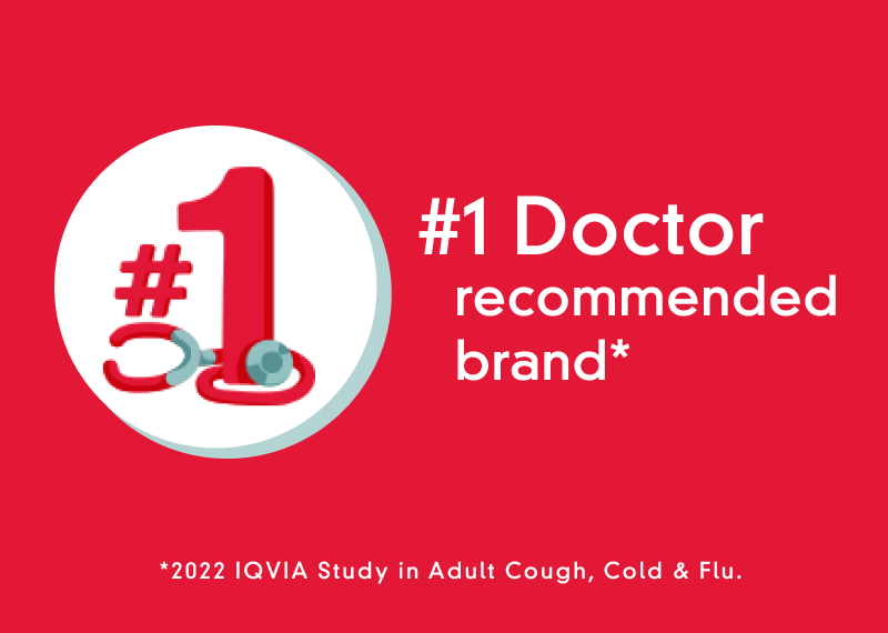 Number one logo with stethoscope and Tylenol's claim 'Number 1 Doctor recommended brand in Adult Cough, Cold and Flu Category'