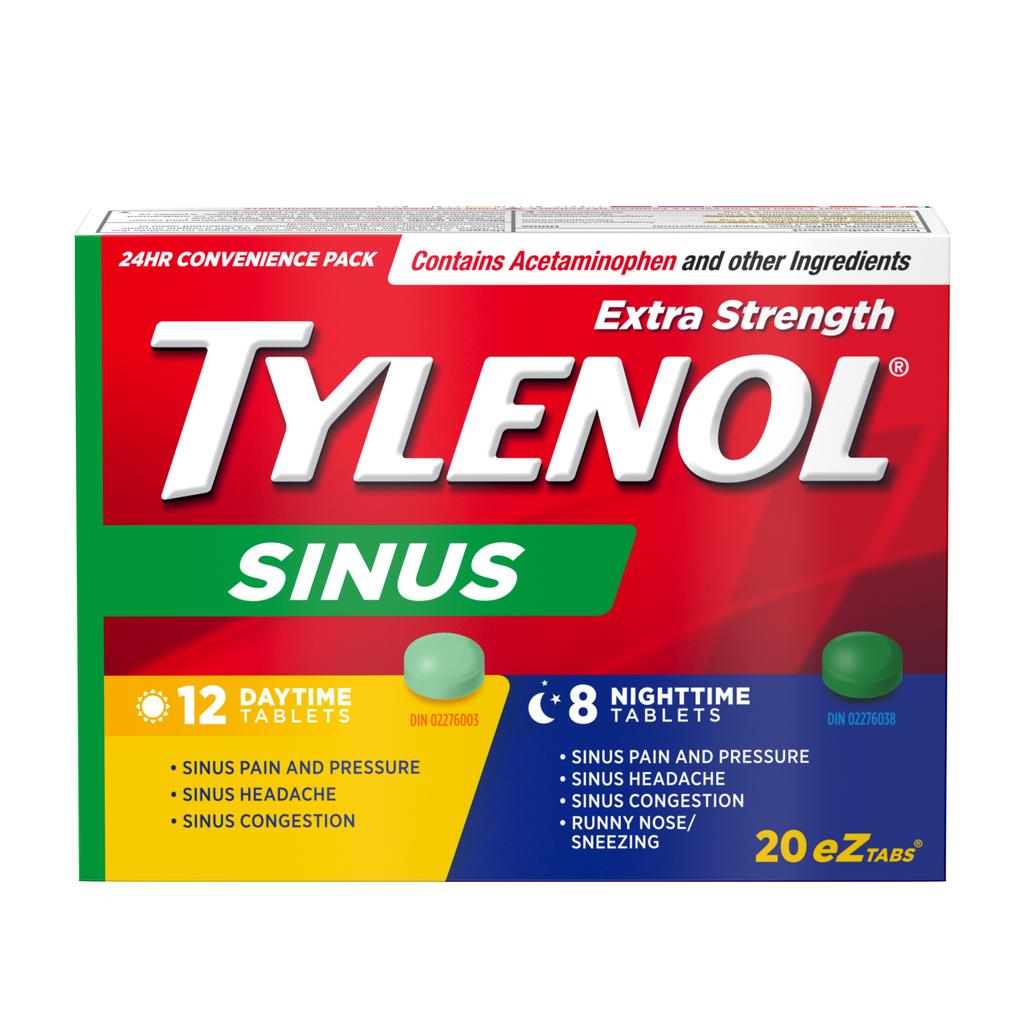 A packet of Extra Strength TYLENOL®  Sinus Day/Night,  12 Daytime Tablets and 8 Nighttime EZ Tablets