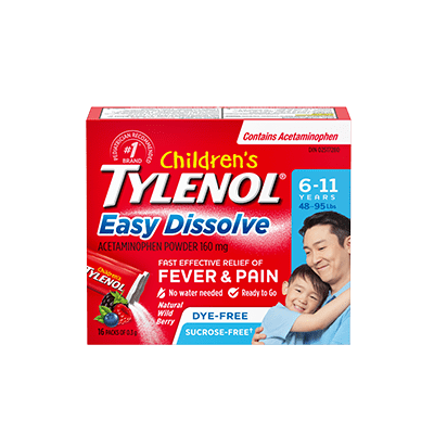 A packet of Children’s TYLENOL® Easy Dissolve Powder, 16 Packs