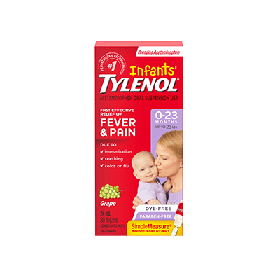 A packet of Infants' TYLENOL® Drops for Fever and Pain For 0-23 Months, 80 mg/1 mL, 24 mL